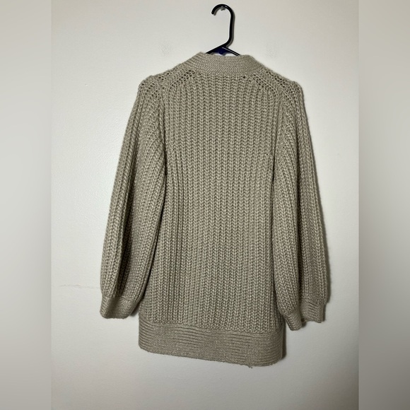 trina turk Cardigan Sz L Cream Chunky Knit Wool Blend Snap Button Quite Luxury - Picture 5 of 8